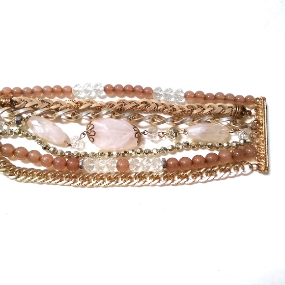 Taupe and Gold Magnetic Bling Cuff Bracelet - Picture 4 of 4